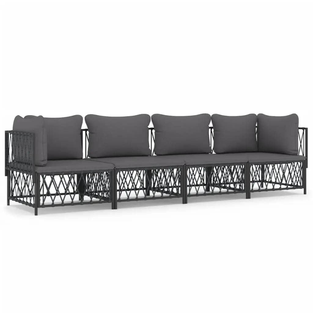 4 Piece Garden Lounge Set Steel Frame Woven Fabric Cushions Anthracite