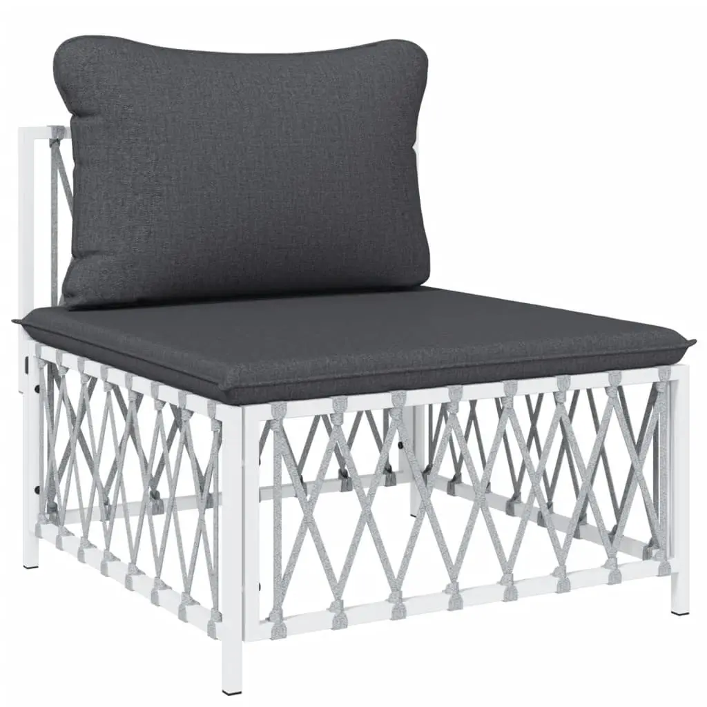 Garden Lounge Set Powder-coated Steel 5 Piece White Outdoor Furniture Patio Sofa with Cushions
