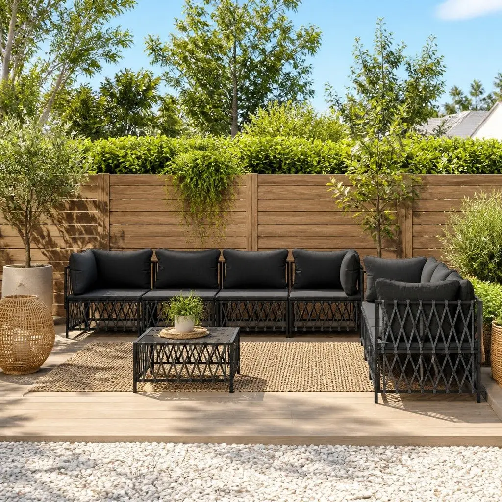Garden Lounge Set Steel Frame Woven Fabric 8 Piece Anthracite