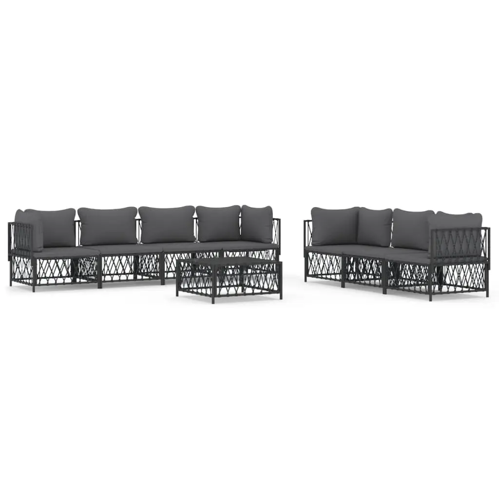 Garden Lounge Set Steel Frame Woven Fabric 8 Piece Anthracite