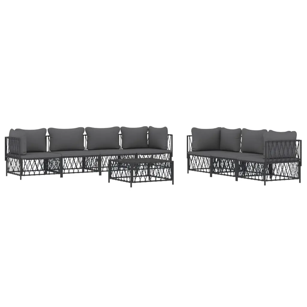 Garden Lounge Set Steel Frame Woven Fabric 8 Piece Anthracite