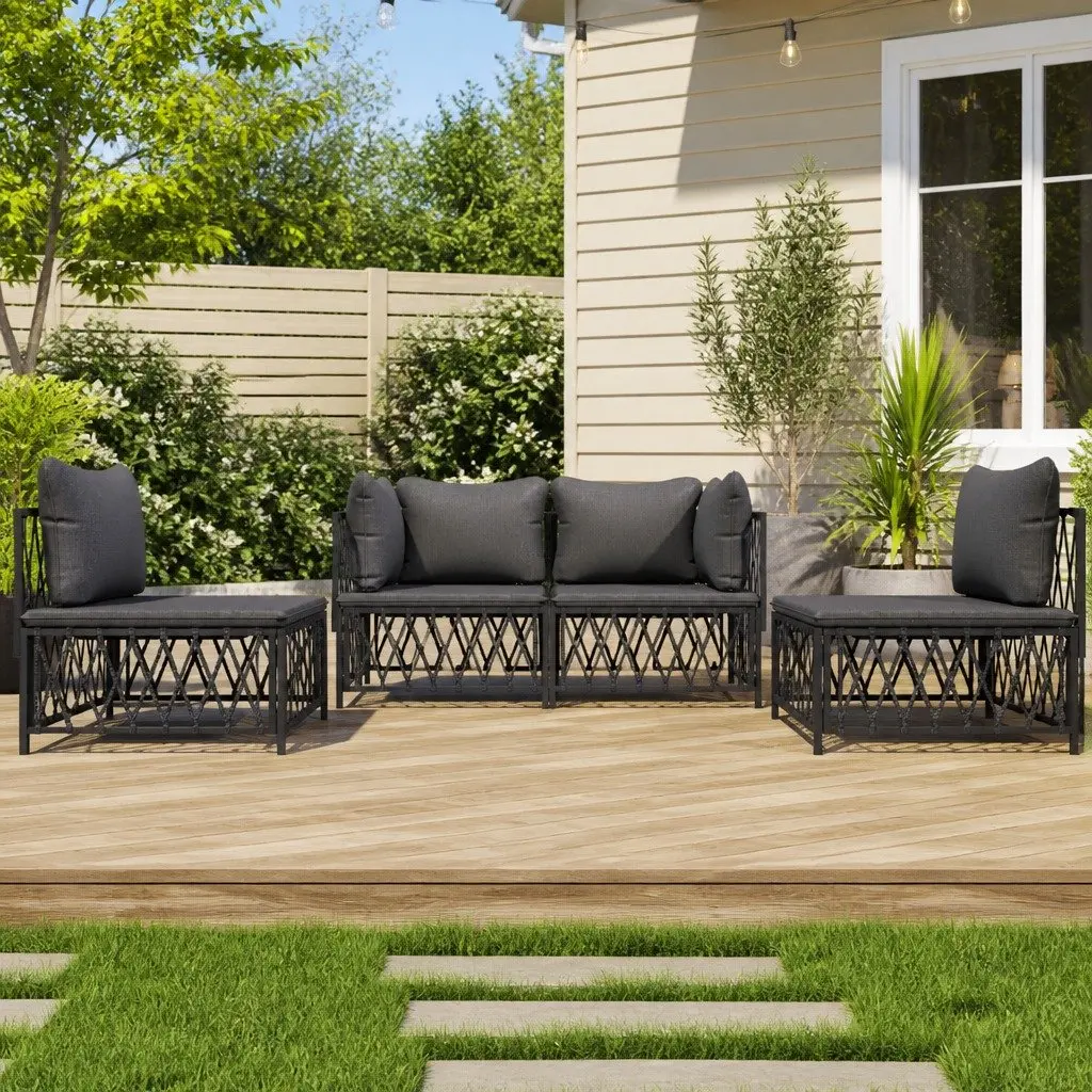 Garden Lounge Set Powder-coated Steel Frame Woven Fabric Cushions Anthracite 4 Piece