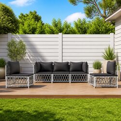 5-Piece Garden Lounge Set with White Steel Frame