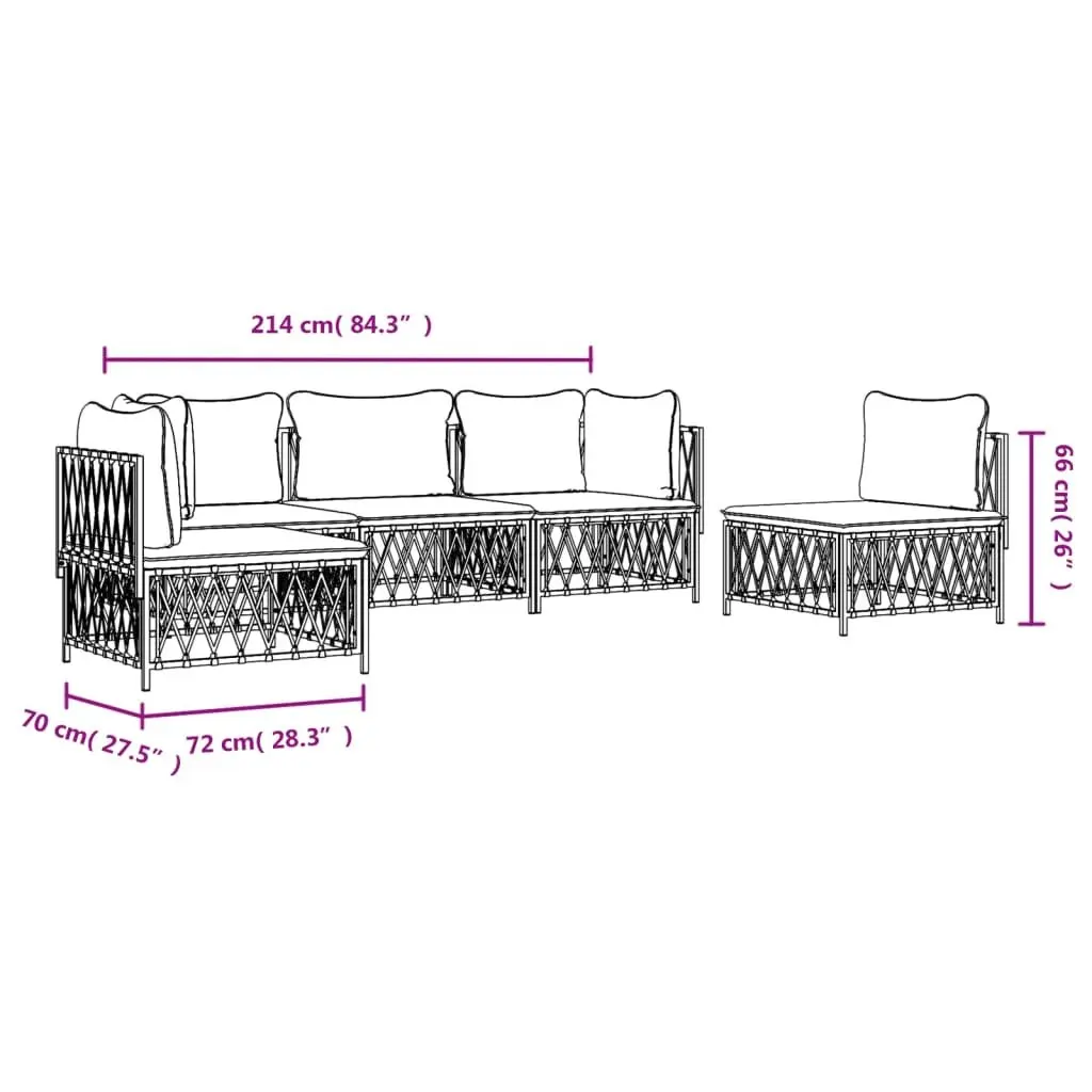 5-Piece Garden Lounge Set with White Steel Frame