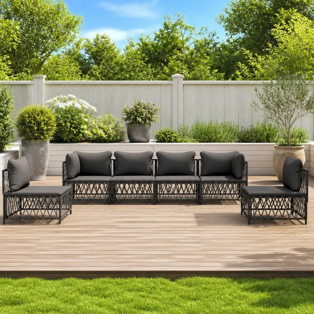 Garden Lounge Set Powder-coated Steel 6 Piece Anthracite Woven Fabric