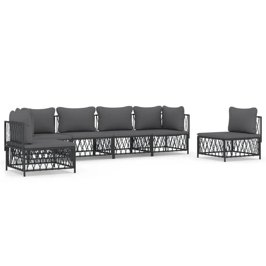 Garden Lounge Set Powder-coated Steel 6 Piece Anthracite Woven Fabric