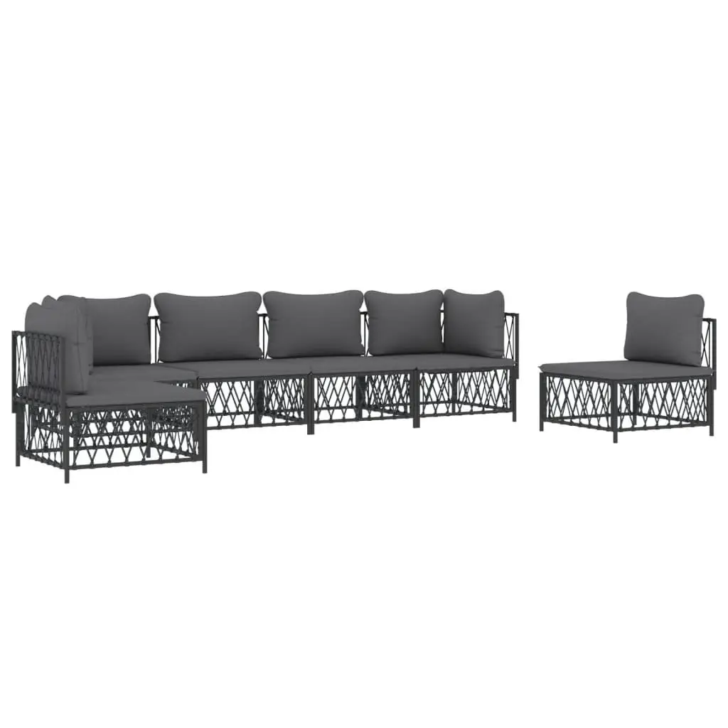 Garden Lounge Set Powder-coated Steel 6 Piece Anthracite Woven Fabric
