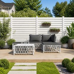 5-Piece Outdoor Lounge Set with White Steel Frame and Cushions