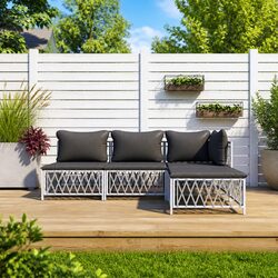4 Piece Outdoor Lounge Set with White Steel Frame