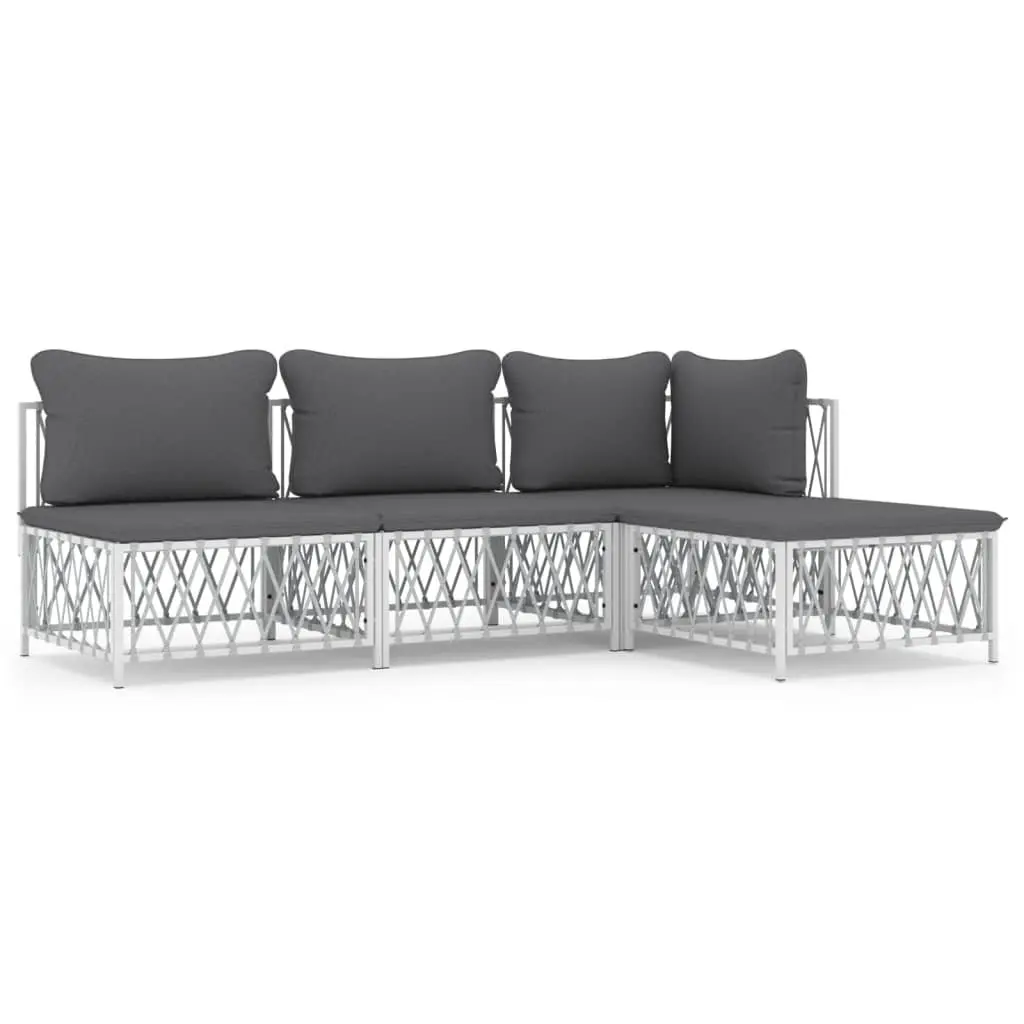 4 Piece Garden Lounge Set Powder-coated Steel Frame Woven Fabric Cushions White