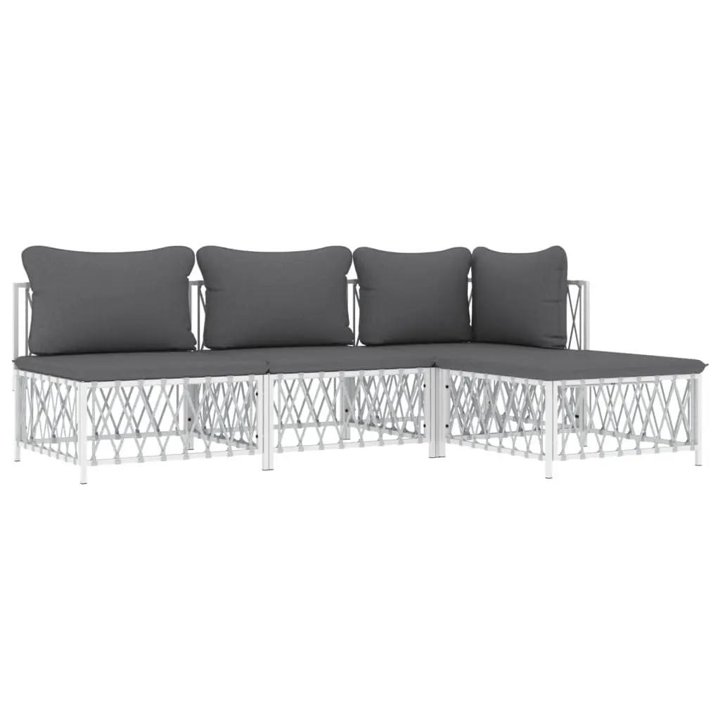 4 Piece Garden Lounge Set Powder-coated Steel Frame Woven Fabric Cushions White