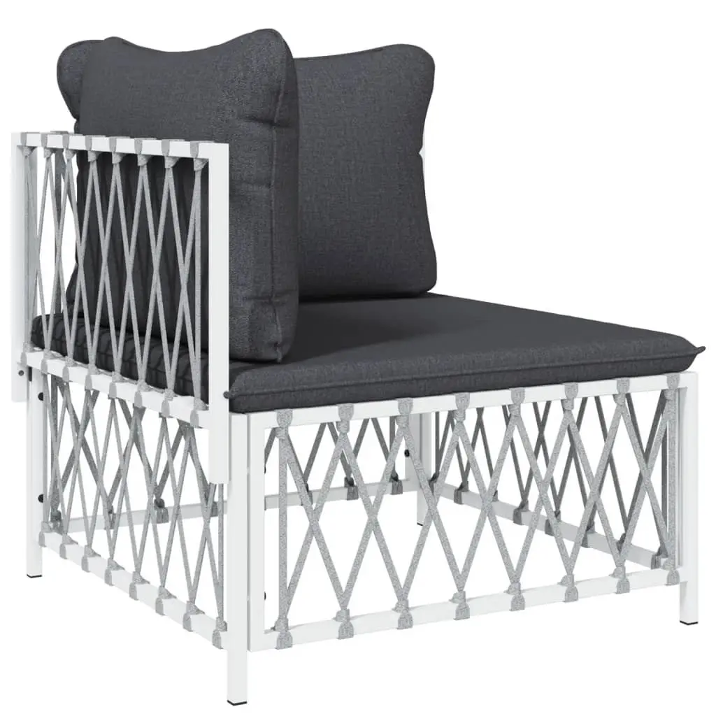 4 Piece Garden Lounge Set Powder-coated Steel Frame Woven Fabric Cushions White