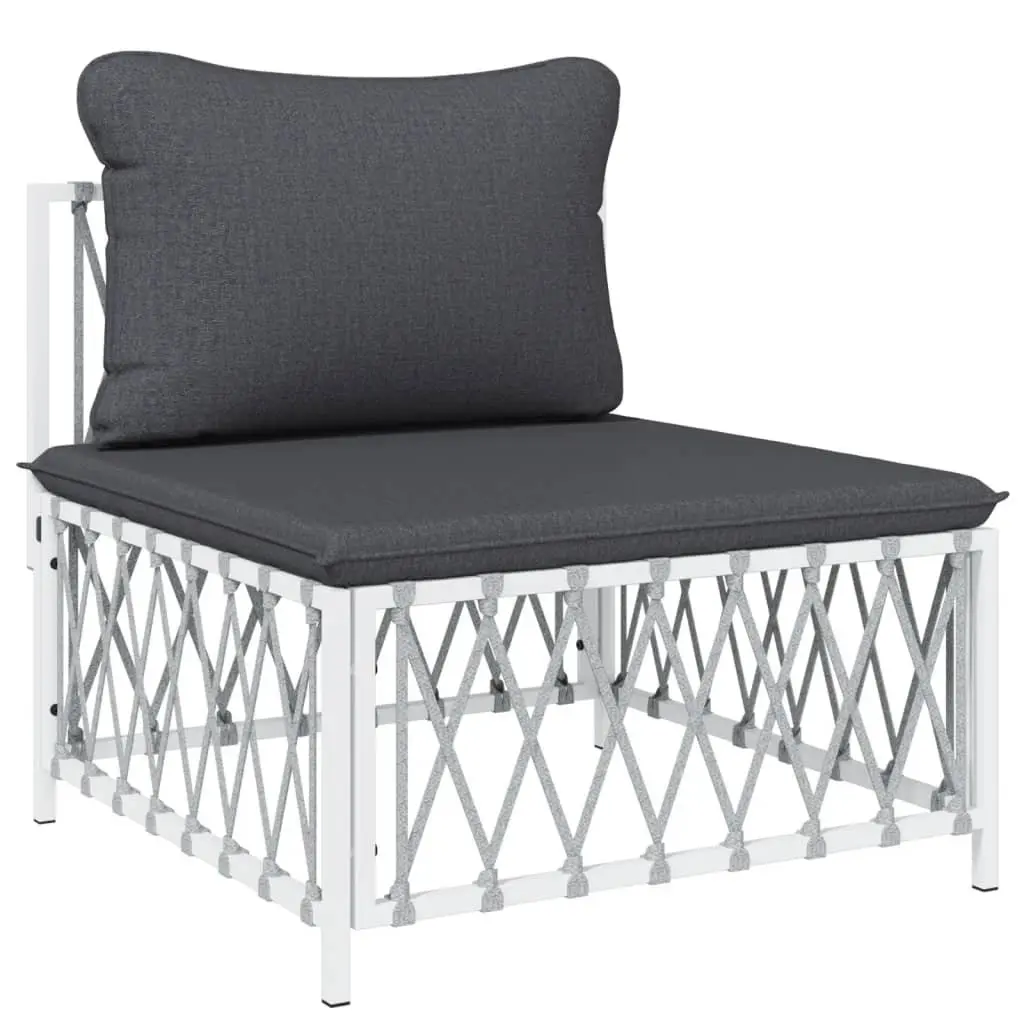 4 Piece Garden Lounge Set Powder-coated Steel Frame Woven Fabric Cushions White