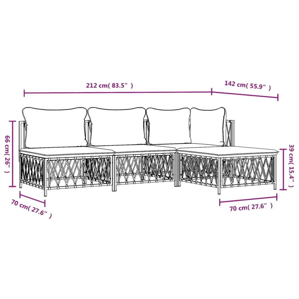 4 Piece Garden Lounge Set Powder-coated Steel Frame Woven Fabric Cushions White