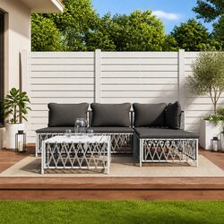 White Modular 5 Piece Outdoor Lounge Set with Cushions