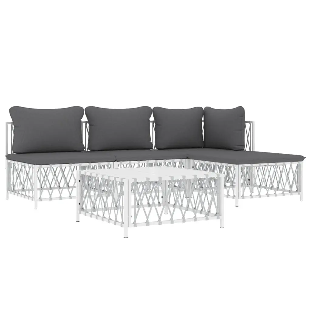 White Modular 5 Piece Outdoor Lounge Set with Cushions