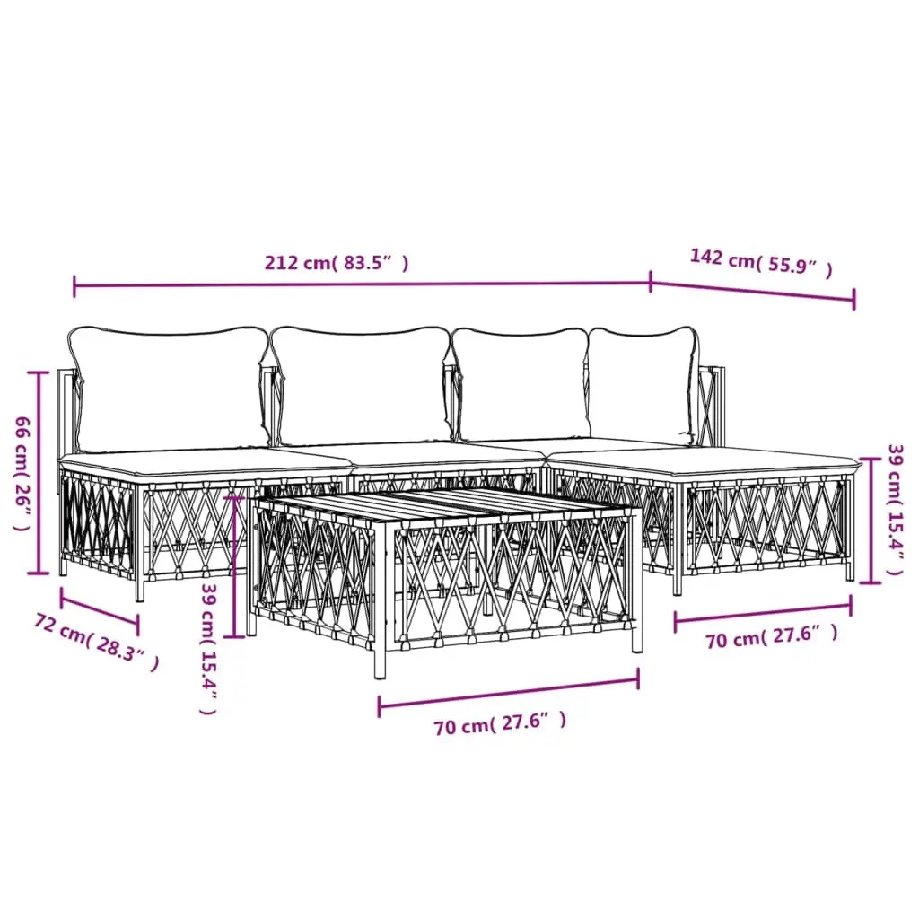 White Modular 5 Piece Outdoor Lounge Set with Cushions