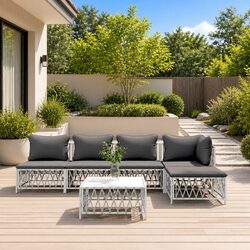 Premium 6 Piece White Steel Frame Garden Lounge Set