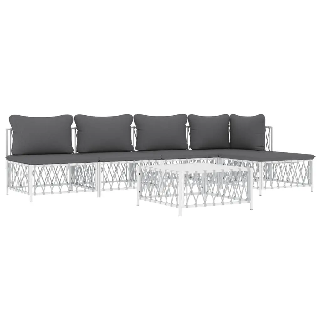 6 Piece White Steel Frame Garden Lounge Set