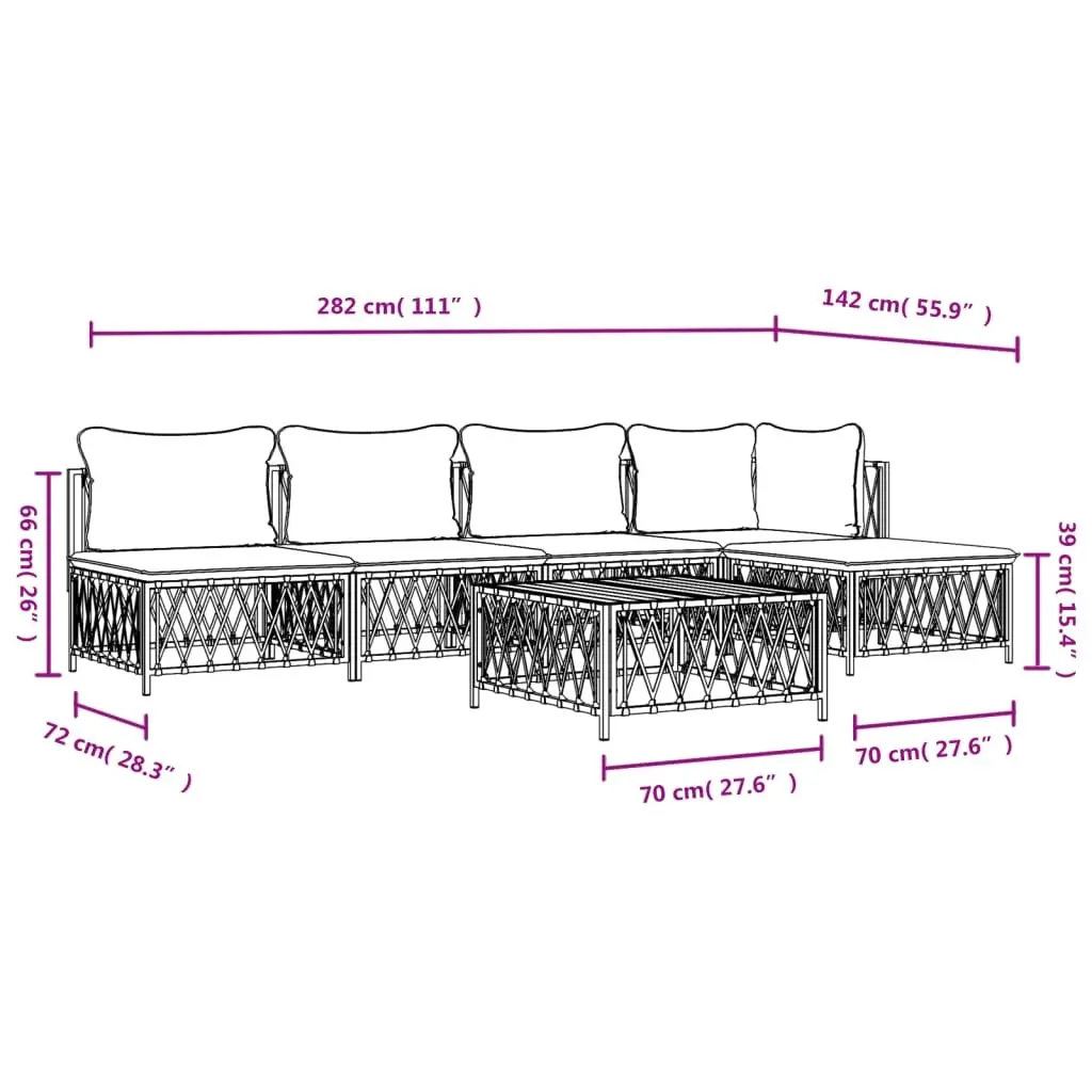 6 Piece White Steel Frame Garden Lounge Set