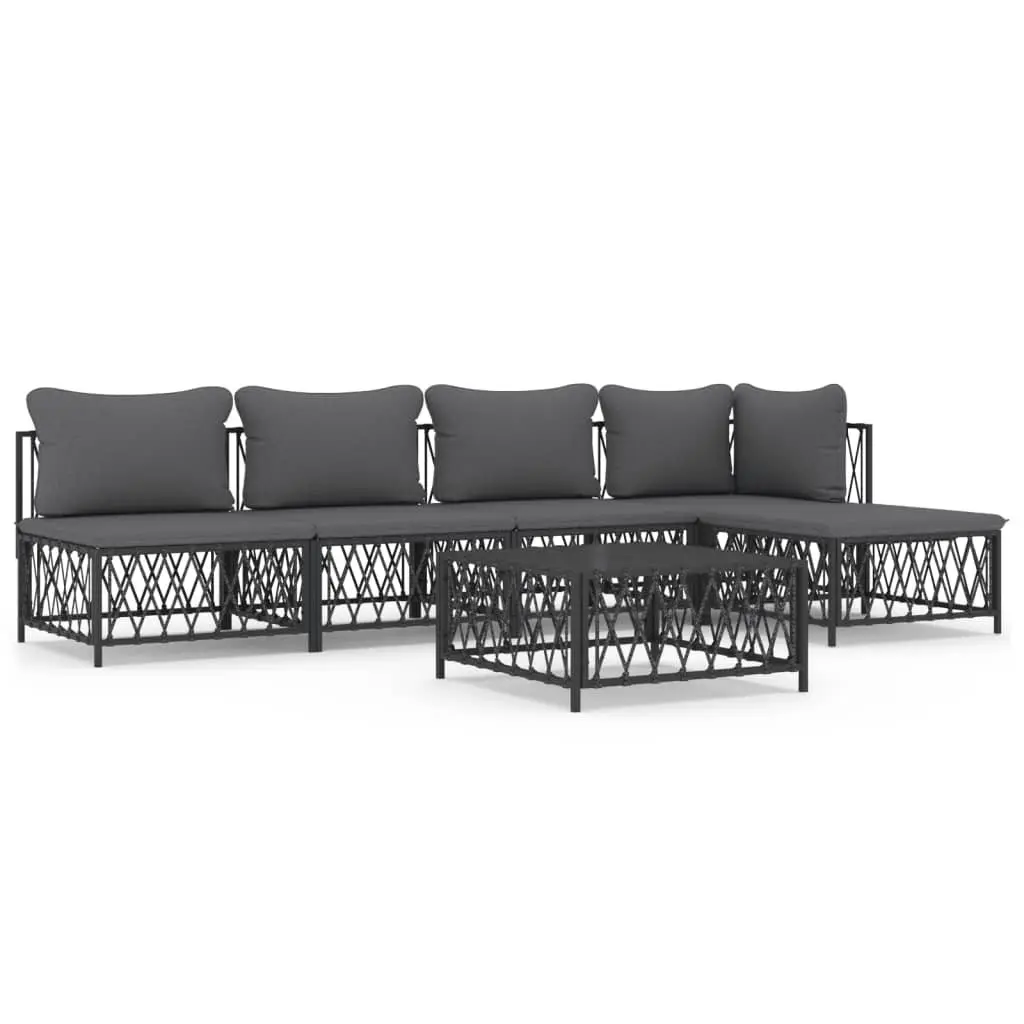 Garden Lounge Set Modular Woven Fabric Cushioned Steel 6 Piece Anthracite