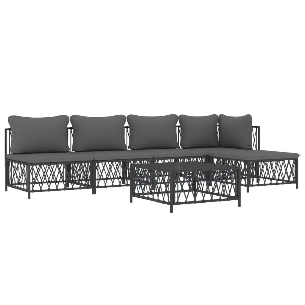 Garden Lounge Set Modular Woven Fabric Cushioned Steel 6 Piece Anthracite