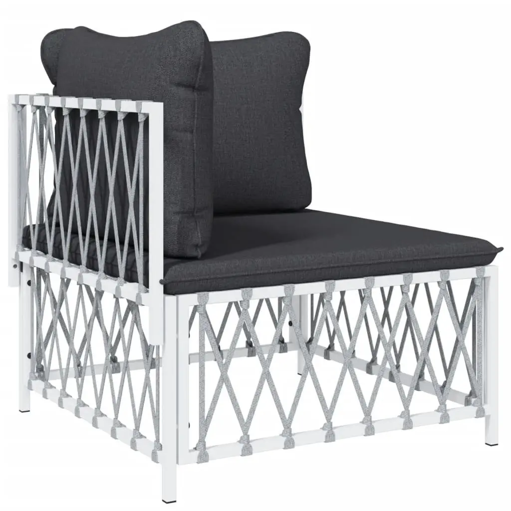 5 Piece Garden Lounge Set White Powder-coated Steel Frame Woven Fabric Cushions