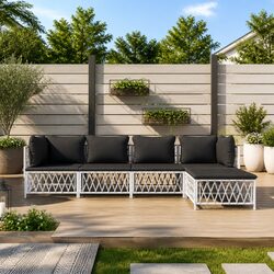 Sturdy 5 Piece White Steel Frame Garden Lounge Set