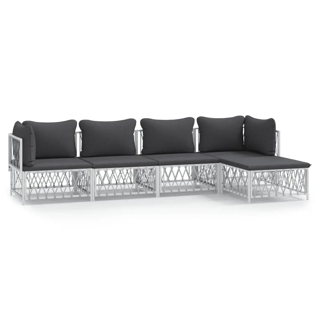 5 Piece White Steel Frame Garden Lounge Set