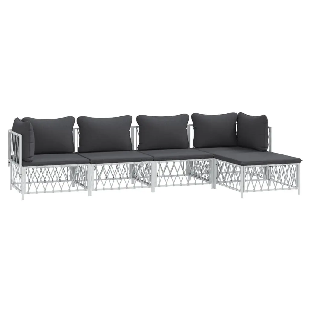 5 Piece White Steel Frame Garden Lounge Set