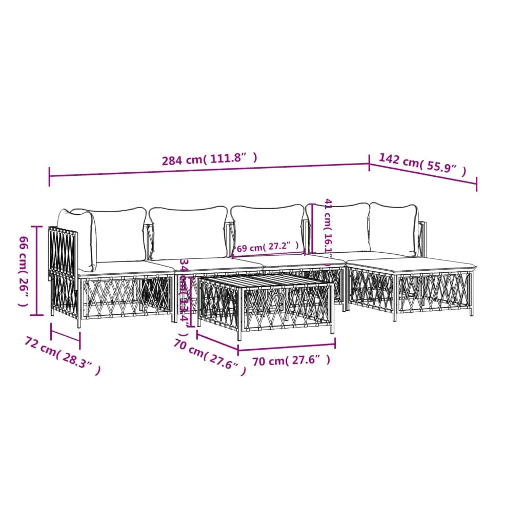 6-Piece Modular Sofa Garden Lounge Set with Cushions