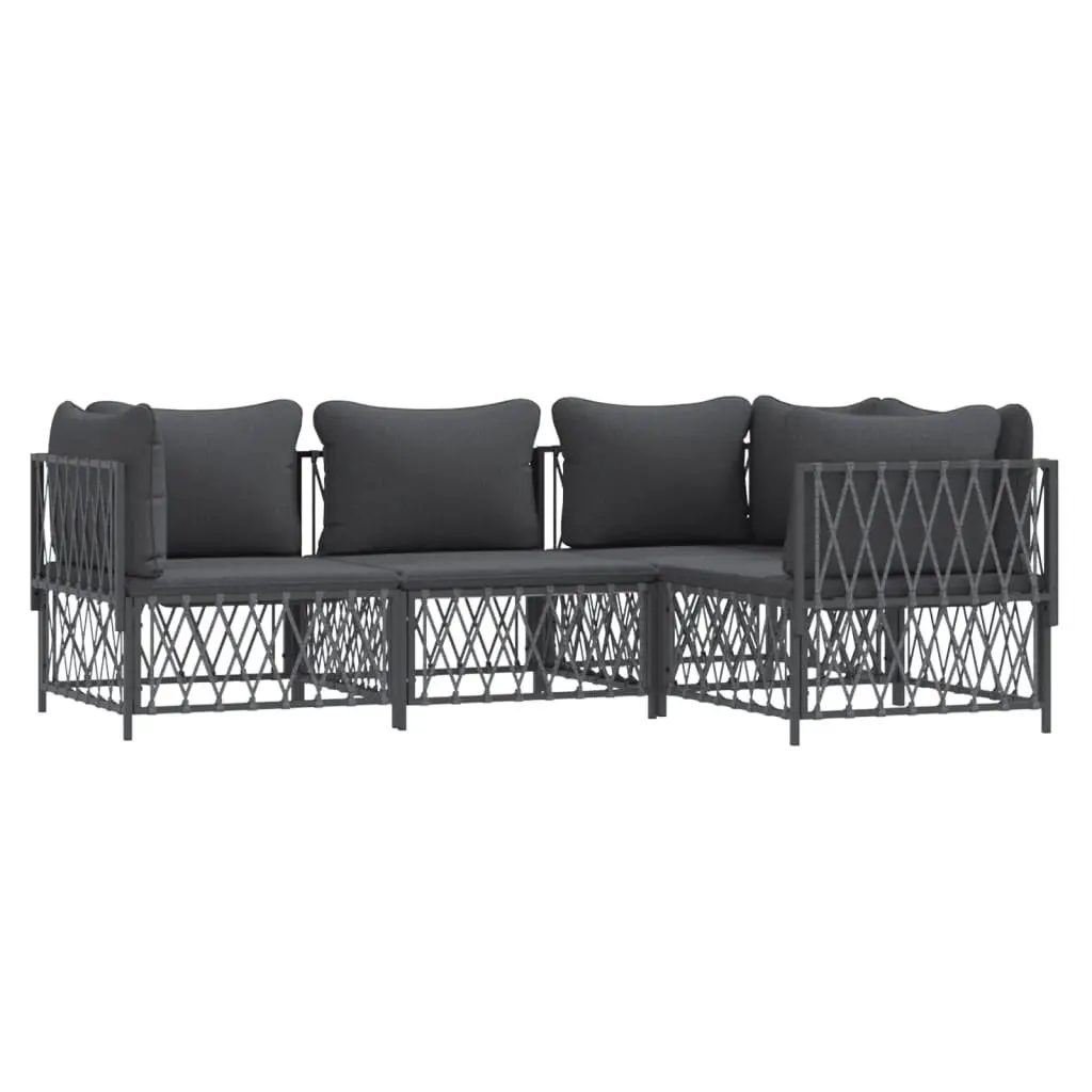 Garden Lounge Set Steel Frame Woven Fabric Cushions 4 Piece Anthracite