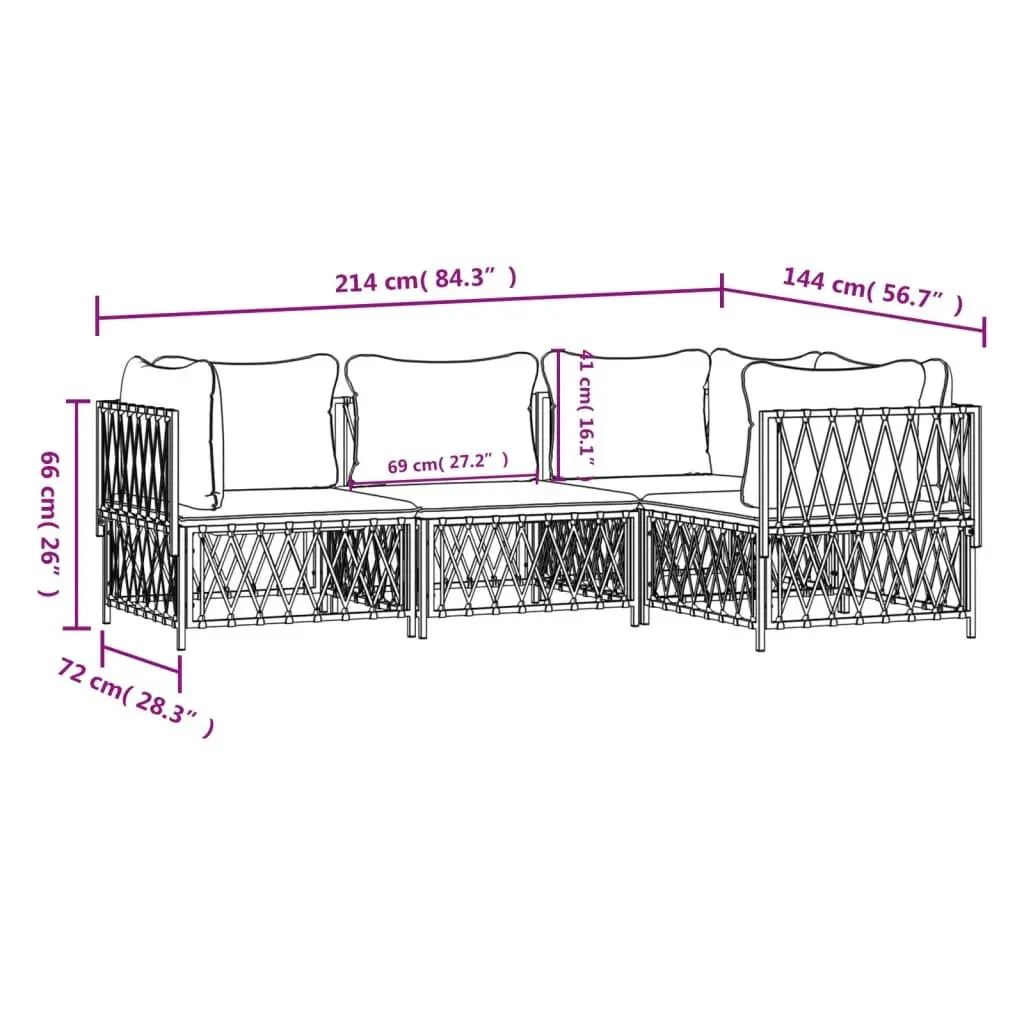 Garden Lounge Set Steel Frame Woven Fabric Cushions 4 Piece Anthracite