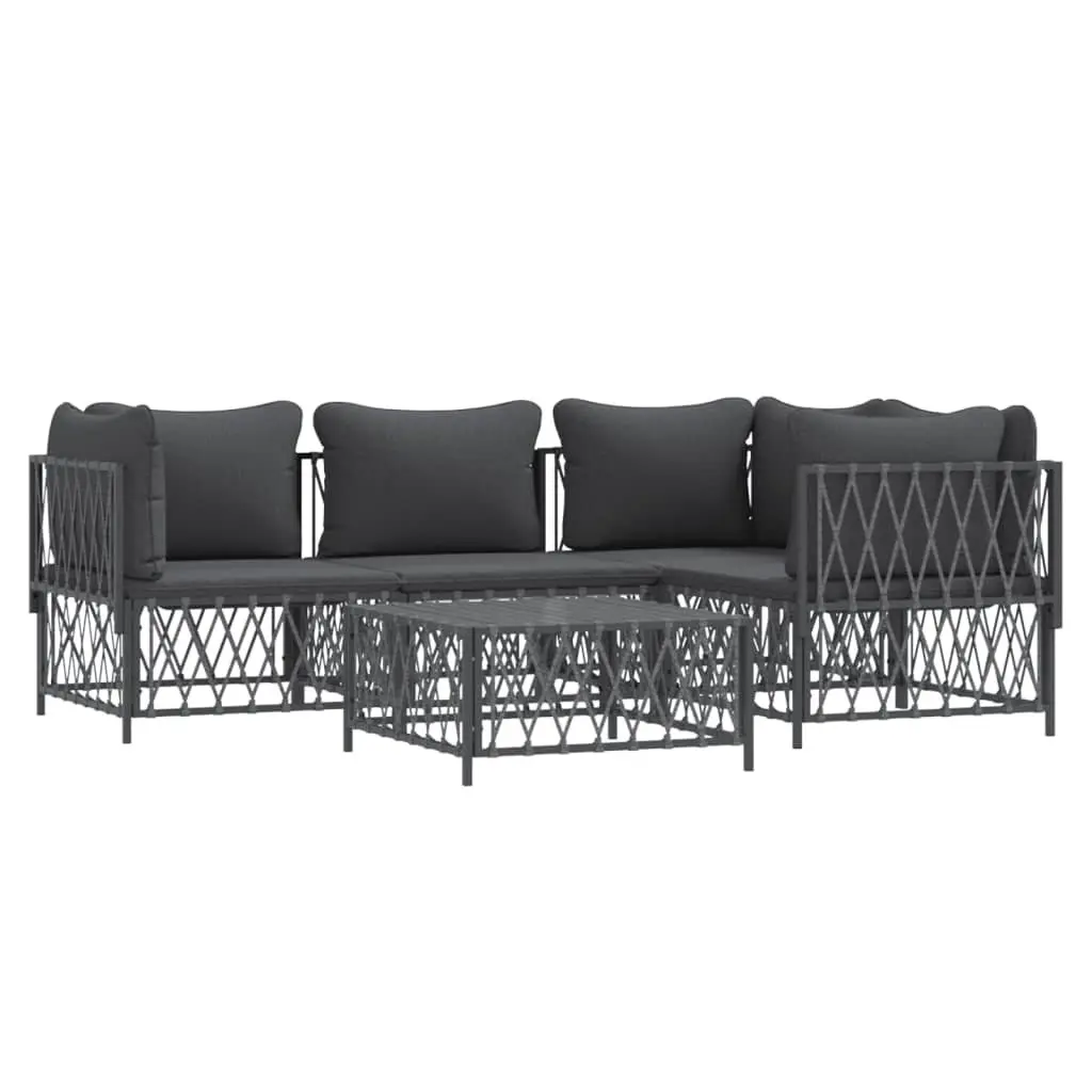 5 Piece Garden Lounge Set Powder-coated Steel Woven Fabric Anthracite