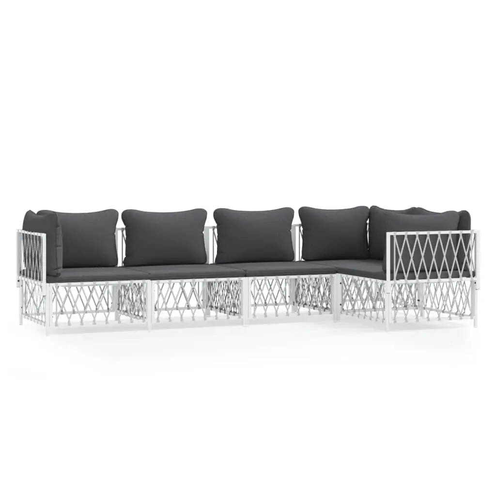 5-Piece Modular Garden Lounge Set with White Steel Frame