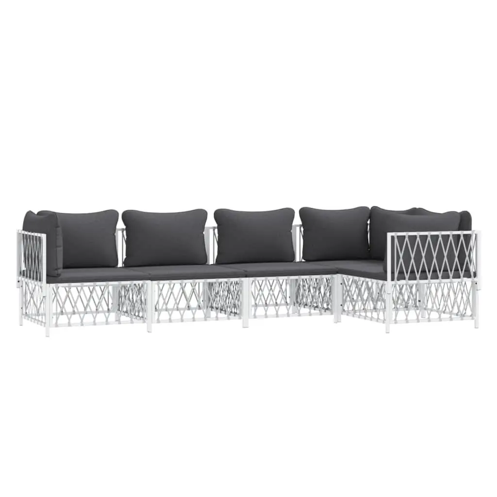 5-Piece Modular Garden Lounge Set with White Steel Frame