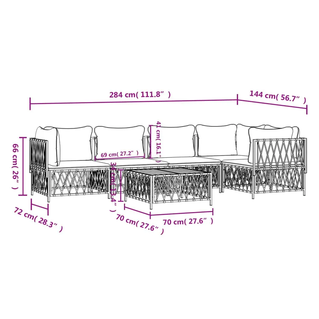 6-Piece Modular Outdoor Lounge Set with Steel Frame