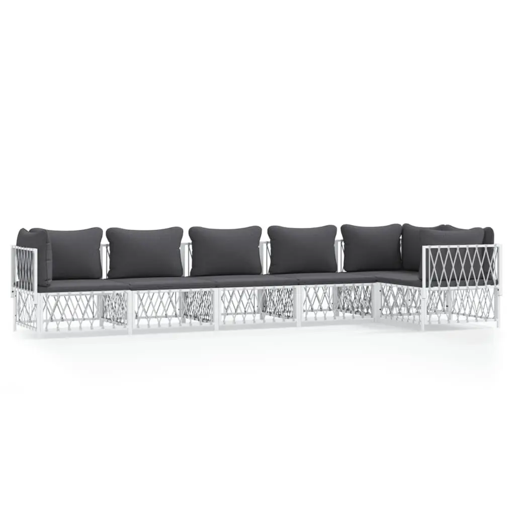 Garden Lounge Set White Powder-coated Steel Frame 6 Piece with Cushions