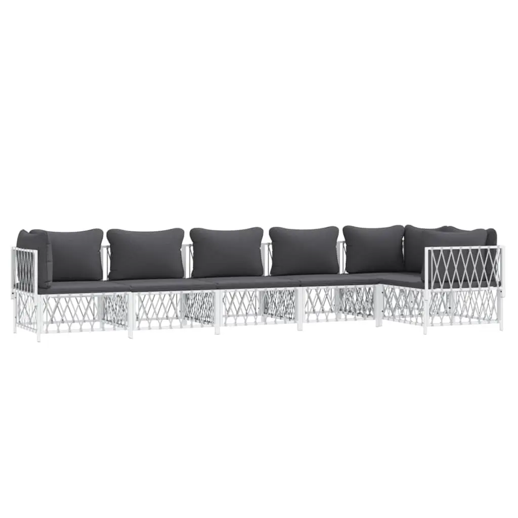 Garden Lounge Set White Powder-coated Steel Frame 6 Piece with Cushions