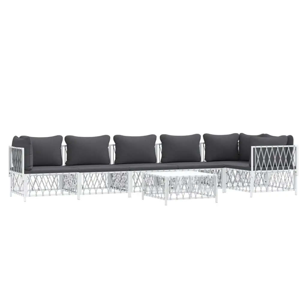 Garden Lounge Set Steel Frame Modular Sofa 7 Piece White