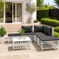 Modular 6-Piece White Garden Lounge Set with Cushions