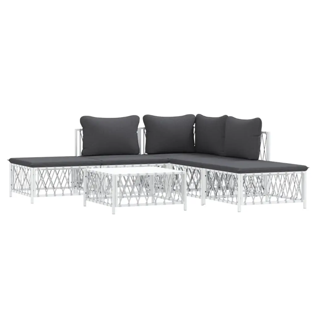 Modular 6-Piece White Garden Lounge Set with Cushions