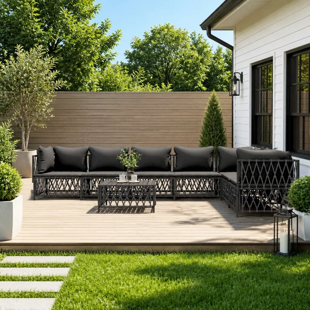 Garden Lounge Set Powder-coated Steel 8 Piece Modular Sofa Anthracite Woven Fabric with Cushions