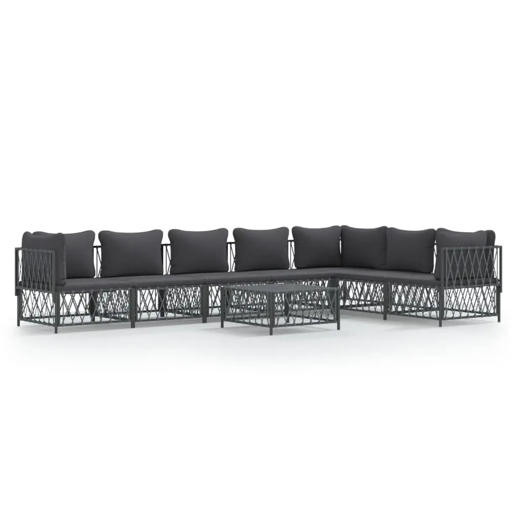 Garden Lounge Set Powder-coated Steel 8 Piece Modular Sofa Anthracite Woven Fabric with Cushions
