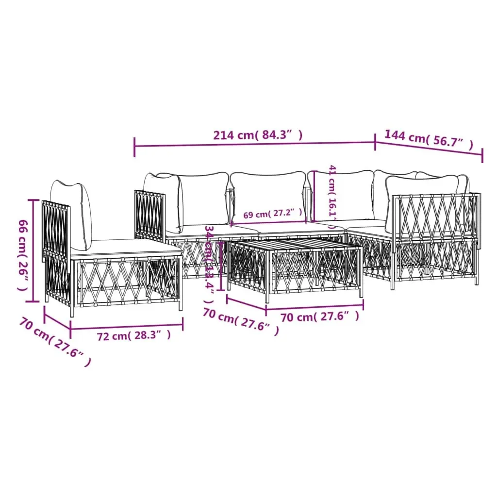 6 Piece Modular Garden Lounge Set with Cushions