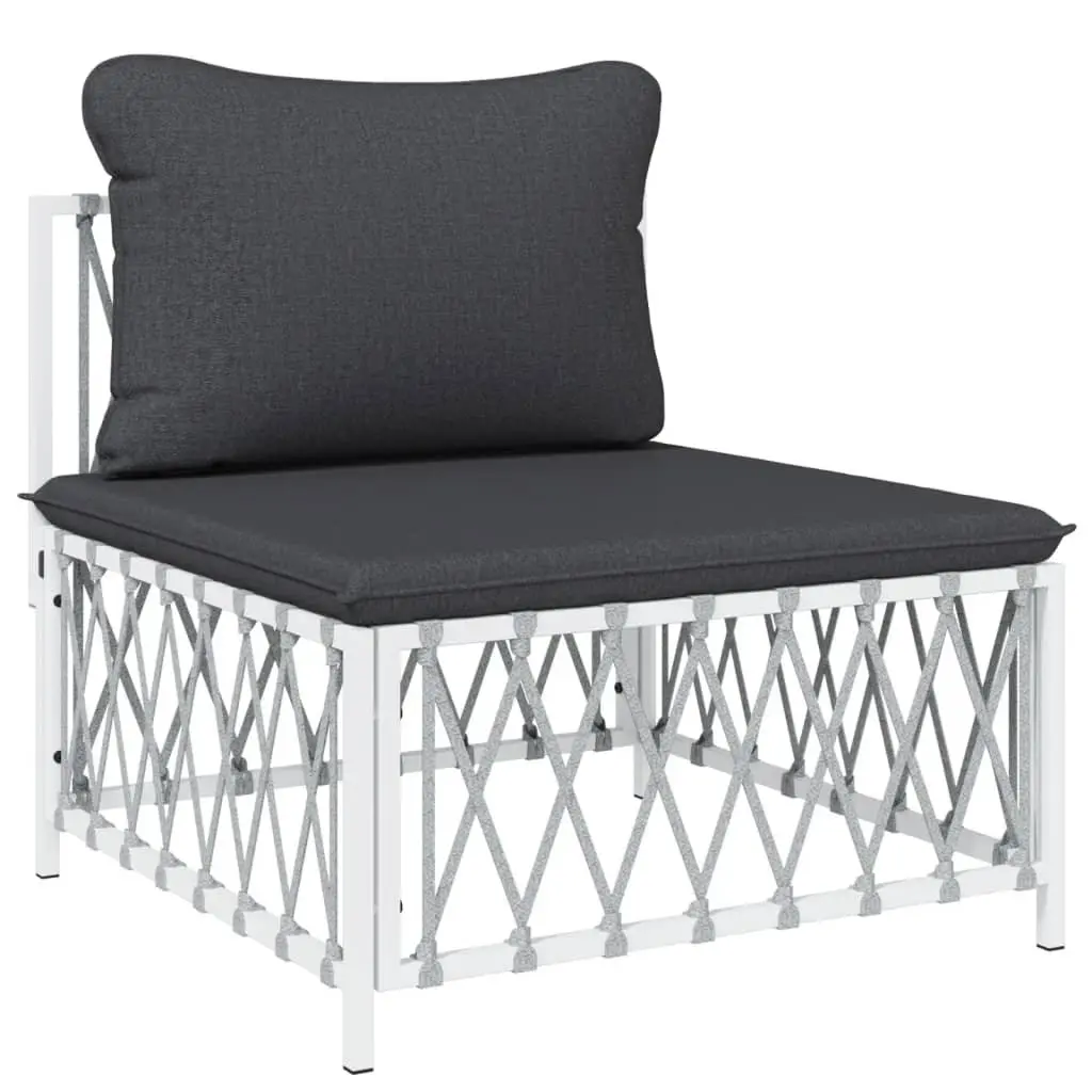 7 Piece Outdoor Lounge Set Steel Frame White Garden Furniture with Cushions