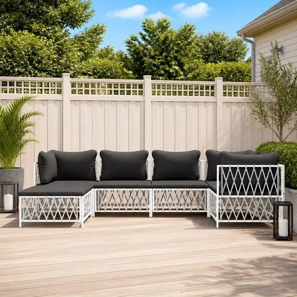 Garden Lounge Set 6 Piece Outdoor Furniture White Modular Sofa with Cushions