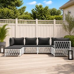 Modular White Outdoor Sofa Set with Cushions – 6 Pieces