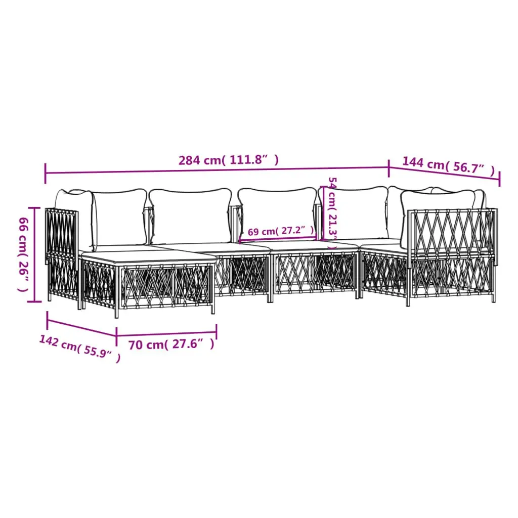 Garden Lounge Set 6 Piece Outdoor Furniture White Modular Sofa with Cushions