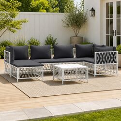 7-Piece Outdoor Lounge Set with Woven Cushions and Steel Frame